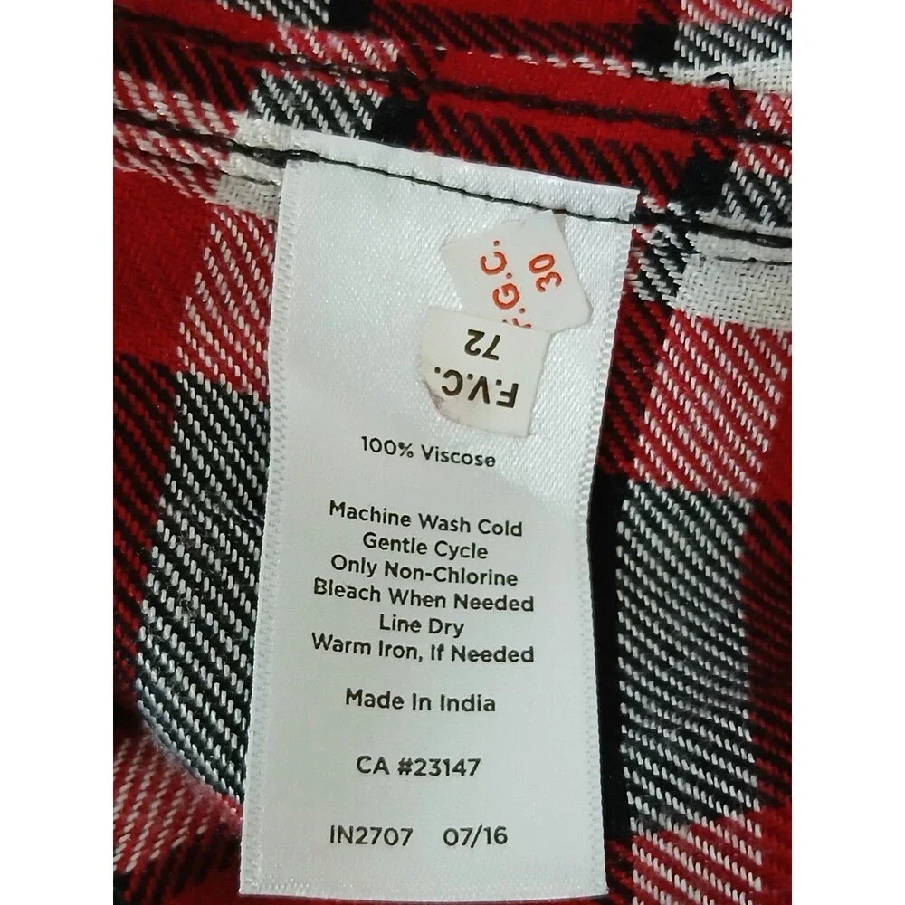 Talbots Women's L Red Plaid Polka Dot Long Roll Tab Sleeve Button Down Shirt Top
